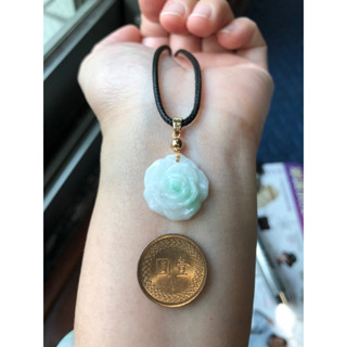 緬甸玉天然A貨翡翠玉墜 糯冰種 白底青 陽綠 花 玫瑰花 綠玫瑰