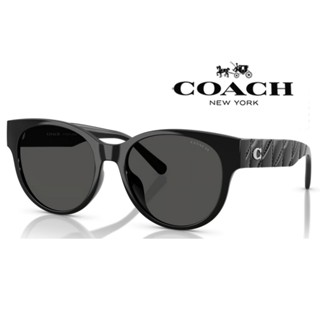 【原廠公司貨】COACH 亞洲版 時尚太陽眼鏡 典雅立體菱格紋鏡臂設計 HC8430D 500287 黑框深灰鏡片
