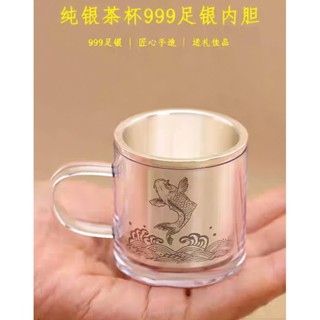 養生保健【純銀◎茶杯】養生健康銀離子 祛濕排毒 甘甜茶湯 999足銀 養生茶具 茶器 馬克杯 水杯 帶把手杯子 一路向北