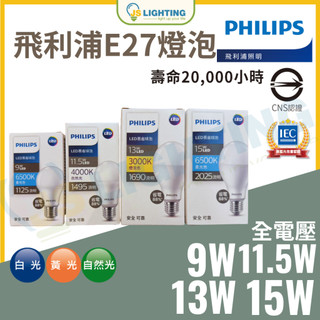 飛利浦 LED 燈泡 E27 9w 11.5 13w 15w G3易省 球泡燈 省電 環保節能 無藍光危害 電燈泡