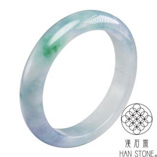 【漢石齋】天然翡翠A貨 手鐲玉鐲 冰糯種春帶彩帶辣綠(手圍18.4/版寬13.5mm)