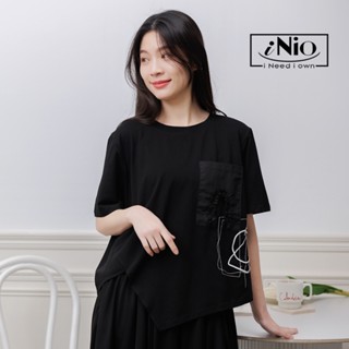 iNio 衣著美學 短袖上衣 現貨 拼接風 棉質圓領 短袖棉T 黑\白\卡 CEW1036
