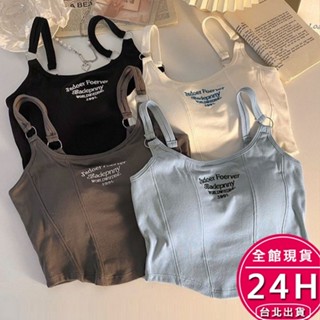 【梨卡】隔日到貨 女裝 上衣 字母吊帶背心 短上衣 露肚臍 學生風 修身顯瘦 甜辣妹 無袖外穿 GA226【現貨24H】