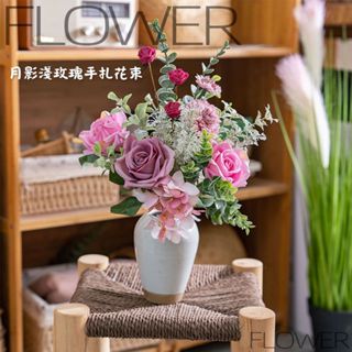 🌹月影淺玫瑰手扎花束🌹設計師款 手工模擬花束 人造花 手捧花 結婚捧花 登記花束 婚禮裝飾 假花 花藝插花 婚紗拍照道具
