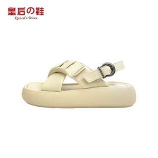 皇后的鞋 厚底交叉泡芙涼鞋-米 夏季百搭單品～ 交叉方頭特別受女生們歡迎 鞋面上的線條充滿層次感 PU大底/5cm