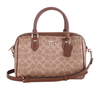 COACH- ROWAN 防刮Logo 兩用波士頓包(深卡其x焦糖棕)