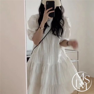 【MDMS】法式 短洋裝 連身裙 婚禮 褶皺 泡泡袖 洋裝 連衣裙 顯瘦 短裙 小個子 女裝 公主風 伴娘服 S051
