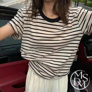【MDMS】條紋上衣 女生短袖T恤 黑白條紋 韓系穿搭 百搭款 清新風 簡約設計 舒適棉質 2025夏季新款 S229