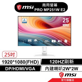 msi 微星 PRO MP251W E2 25型 IPS 120Hz 美型螢幕 內建喇叭 TUV護眼