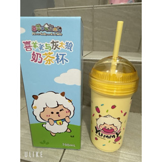 （二手全新轉賣 ）現貨喜羊羊與灰太狼奶茶杯 700mL 辦公室吸管杯 便攜車載隨行杯 冷飲咖啡杯