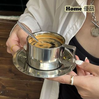 Home優品 杯子 馬克杯 咖啡杯組 不鏽鋼杯 咖啡杯 水杯 歐式工業風 早餐杯 甜品盤 點心盤