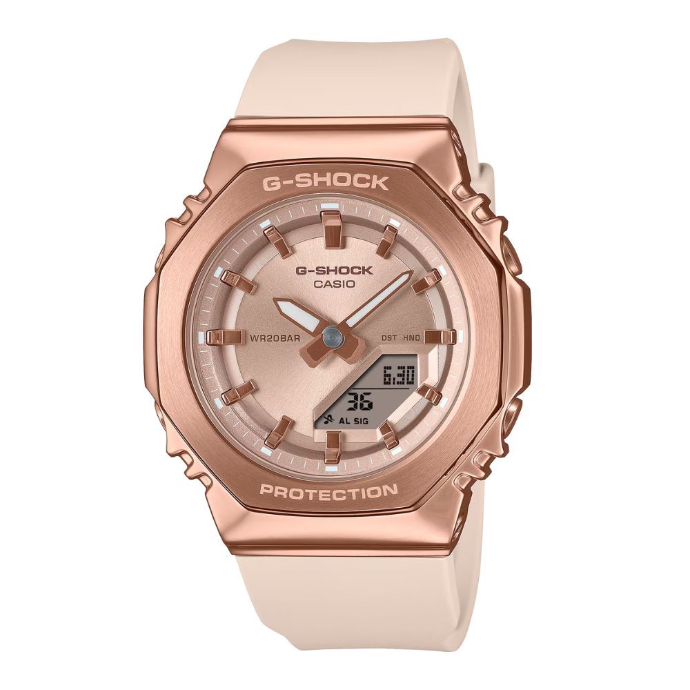 【CASIO 卡西歐】G-SHOCK WOMEN 金屬時尚強悍雙顯錶款 玫瑰金_GM-S2110PG-4A_40.5mm