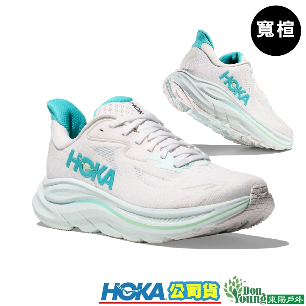 【HOKA】女 Clifton 10 wide 寬楦路跑鞋 白/天空藍 HO1162050WTCL