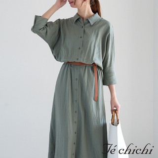 Te chichi 皮革腰帶配飾排釦翻領襯衫式洋裝(0F000669010)