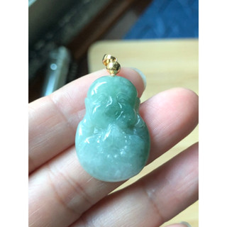 緬甸玉天然A貨翡翠玉墜 糯冰種 淡綠 佛公 彌勒佛