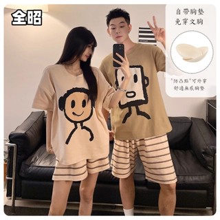 卡通睡衣 情侶睡衣 短袖 短褲 情侶家居服 短袖套裝睡衣 居家服 睡衣 可外穿家居服 帶胸墊睡衣 居家睡衣 睡衣套裝