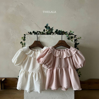 thelala 菱紋蕾絲荷葉圓領衫｜女童上衣 t恤 兒童上衣 寶寶上衣 嬰兒上衣 韓國童裝