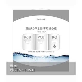【SAKURA 櫻花】雙效RO淨水器專用濾心組 F2196 (5支入)二年份 適用機型P0531/P0235