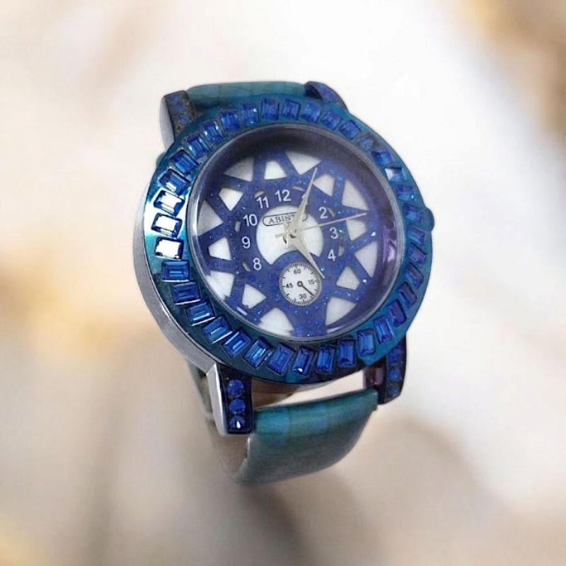 ABISTE 日本精品 寶藍色梯鑽 珠寶錶 W18