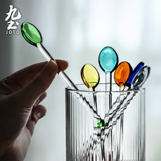 九土彩色玻璃咖啡勺個性創意攪拌棒餐酒館冰淇淋勺網紅甜品勺茶勺調味勺咖啡勺咖啡匙冰沙勺調酒勺長柄勺玻璃調酒棒CJR0484