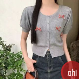 【ohi】法式復古蝴蝶結針織開衫上衣 小眾修身短款上衣 女生上衣 針織上衣 女裝 顯瘦上衣 韓版上衣 GWD5879
