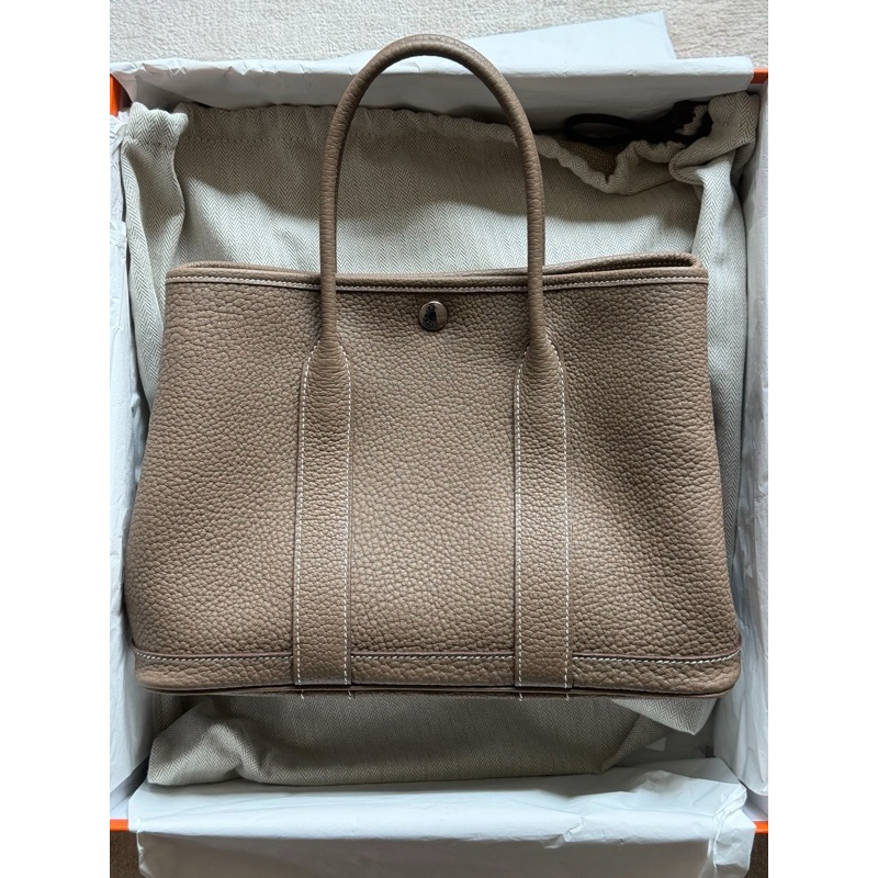 在台現貨🇮🇹134888 愛馬仕 HERMÈS  Garden Party 全皮 GP30 大象灰