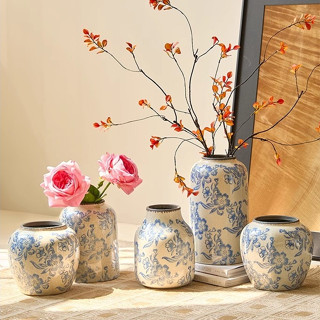 【臺灣現貨】F款 中式青花瓷花瓶 陶瓷花瓶 花瓶 陶瓷花氣 青花瓷 青花 景德鎮花瓶 輕奢花瓶 擺件 客廳插花 冬青