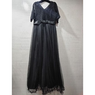 黑色蕾絲拼軟紗/浪漫/長洋裝//派對禮服/婚紗/Size:XL/質感很好/適合宴會/婚宴生日party（約9.5成新）