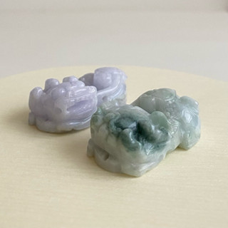 【採霏】天然緬甸玉A貨 翡翠 冰糯種紫色綠色招財霸王貔貅一對（附贈：綁繩項鍊）
