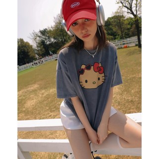 AIR SPACE 【Hello Kitty聯名】古著風寬版TEE(深灰) 女裝 現貨