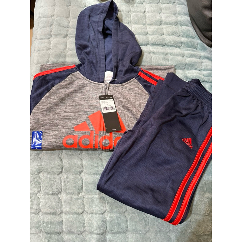 全新正版Adidas男童套裝長袖套裝外套薄刷毛