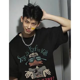 👍無限回購t恤 100%純棉 休閒上衣 大尺碼 寬鬆T恤 創意攤手鴨子印花 130公斤可穿 6XL 設計感上衣 兔貳肆