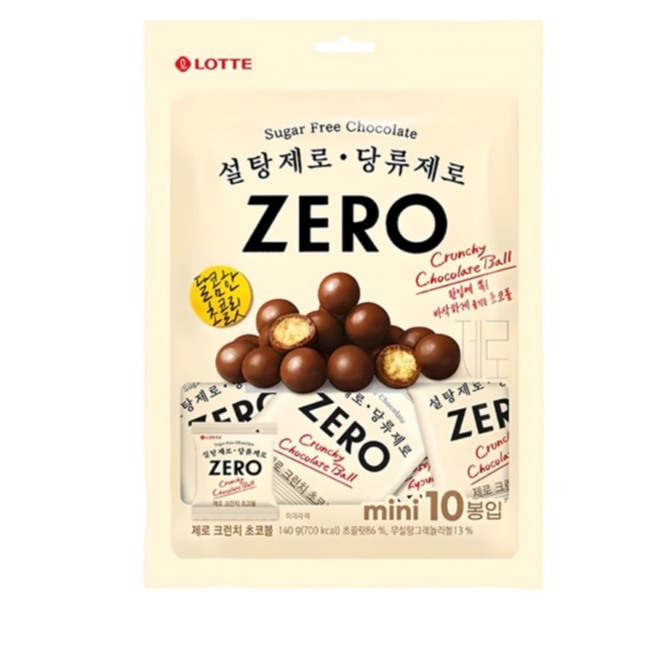 (零食小舖)LOTTE 樂天 ZERO 零糖巧克力餅乾球, 140g