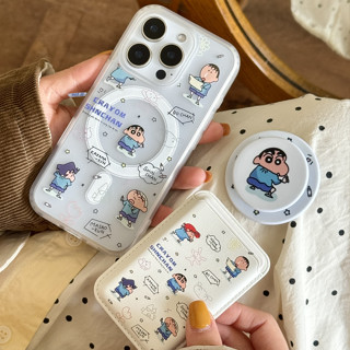 磁吸膚感日系卡通可愛畫畫小新 配同款插卡卡包菲林支架 適用iPhone16 15 14 13Promax手機保護套 硬殼