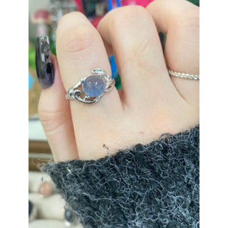 水晶戒指｜水晶 【成品系列☆水晶】滄海珍珠-藍鋼絲水晶-🔸925銀可調節戒託