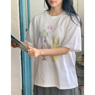 韓國代購KOREA_90 SHOP清雅氣質網拍MILKCOCOA 可愛兔子卡通圖案圓領短袖短版純棉T恤