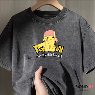 【MOMO】水洗t恤 寶可夢 皮卡丘 t恤上衣 情侶裝短袖 情侶t 團服 班服 oversize 寬版棉t 大碼短袖純棉