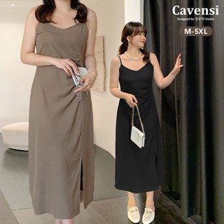 【Cavensi】千金小姐系列 M-5XL 2色收褶開衩肩可調長洋 細肩帶洋裝 大尺碼無袖長裙 連身裙夏天女 S38