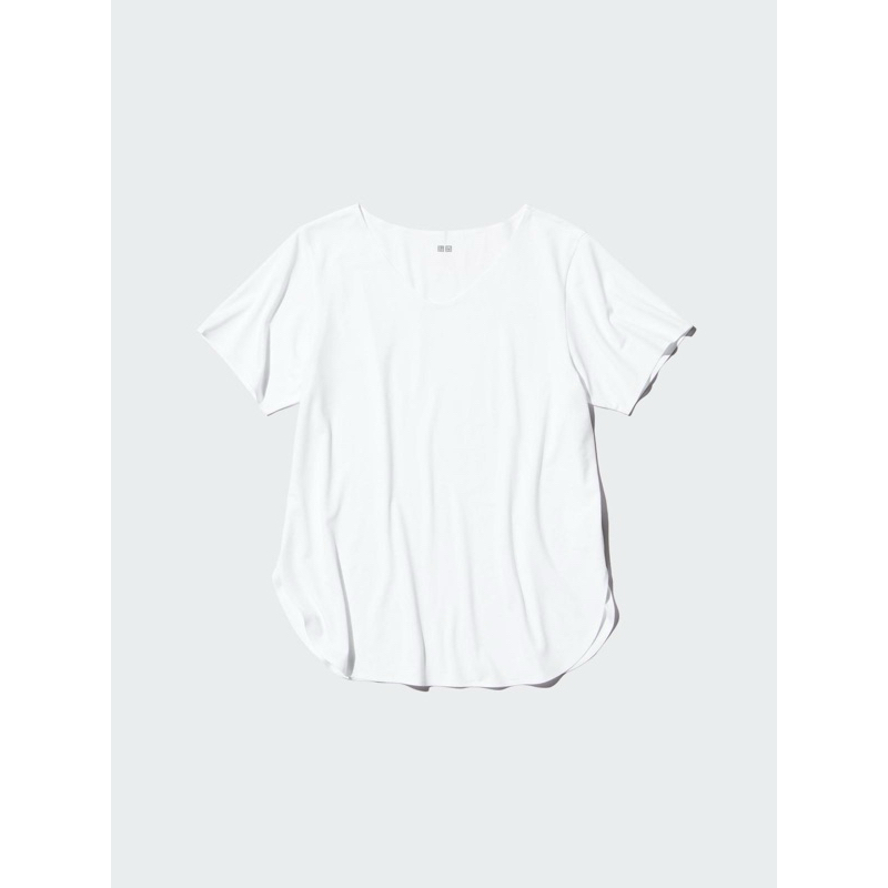 UNIQLO 女裝 AIRism無縫V領長版T恤(短袖) 白色/size M （二手9成新）