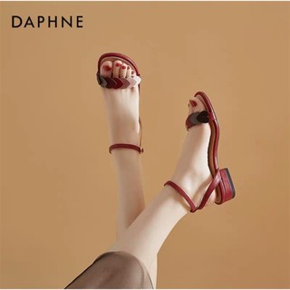Daphne/達芙妮正品夏季新款女鞋 時尚氣質百搭一字帶高跟款低跟款仙女風甜美愛心粗跟涼鞋 全新清倉特價 挑戰最低價