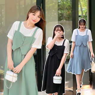 CCGIRL中大尺碼 溫柔氣質小姐姐假兩件洋裝 -共3色-適M～5L《31678》大尺碼女裝 中大尺碼洋裝