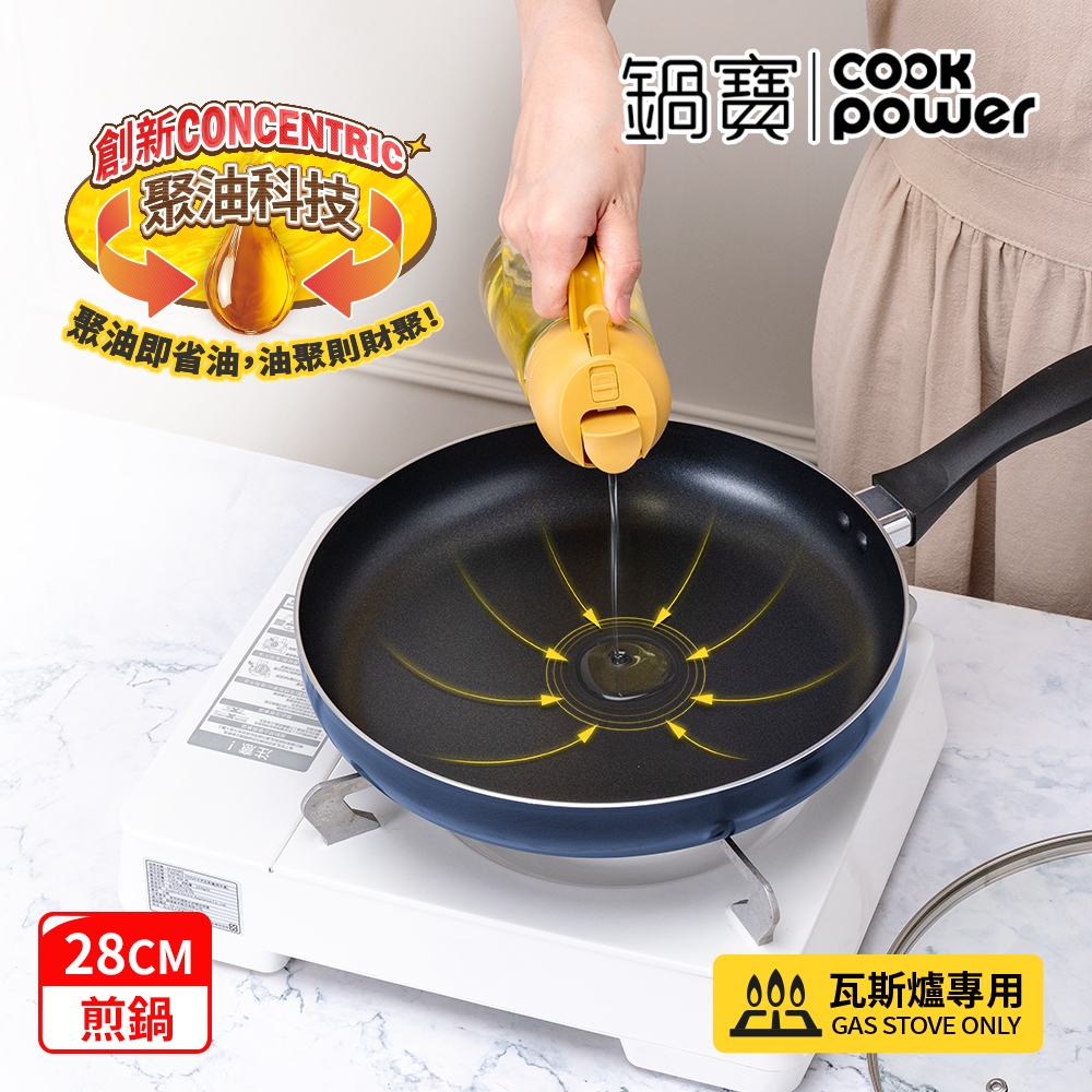 鍋寶 煎大師聚油不沾煎鍋28cm-四色選