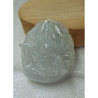 玉山老店 關聖帝君武財神恩主公 撫鬚讀春秋 附繩結 冰青翡翠緬甸玉A貨 背雕蓮花卍字招財避邪項鍊吊飾宜特價1898