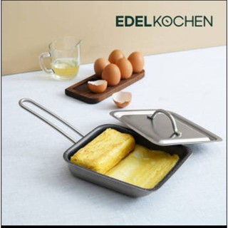 edelkochen 玉子燒煎鍋 方形煎鍋 不鏽鋼不沾平底鍋 附鍋蓋