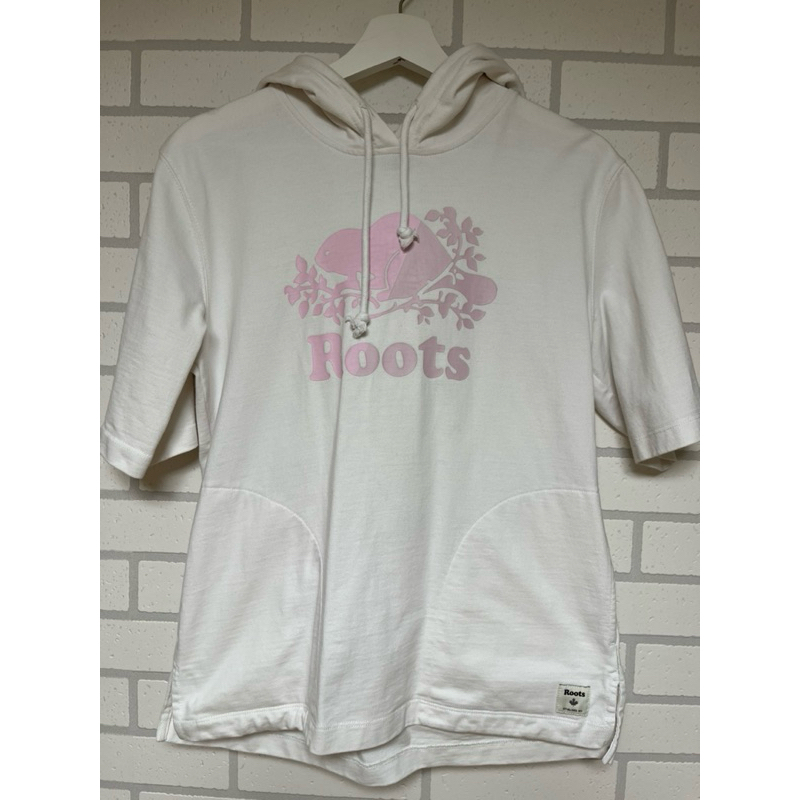 Roots白色帽T-shirt