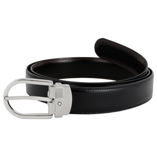 MONTBLANC萬寶龍 圓弧鍍鈀 Logo皮帶 (福利品)