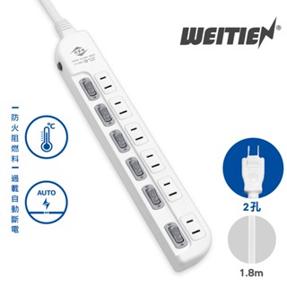 【威電】臺灣製延長線 6開6座二孔延長線(6-15尺) 2P延長線 電腦延長線 電源延長線 CK-2662延長線