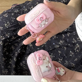 扭扭邊粉底3D可愛KT美樂蒂 立體鑲鑽蝴蝶結 適用AirPods 1 2 3代 4代 Pro/Pro2耳機保護套 硬殼