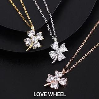 LOVE WHEEL【幸福相隨】韓國 s999純銀 鏤空幸運草愛心吊墜鎖骨鏈 女友禮物｜純銀項鍊女3色可選