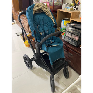 二手-德國Cybex Priam 全功能大輪嬰兒手推車-九成新藍皮黑骨